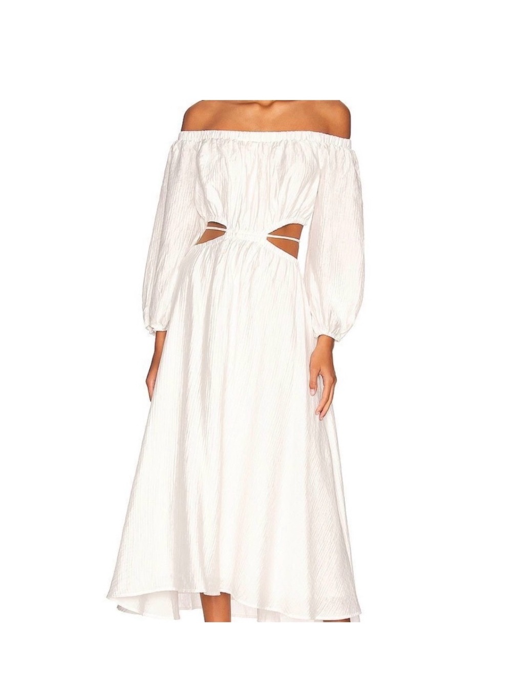 Astr Off-Shoulder White Midi Dress with Side Cutouts